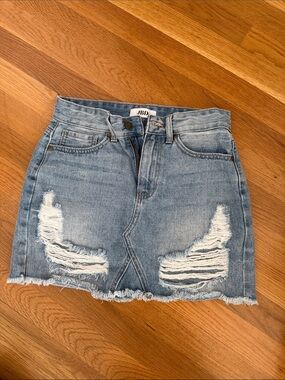 JBD Distressed Light Blue Denim Mini Skirt